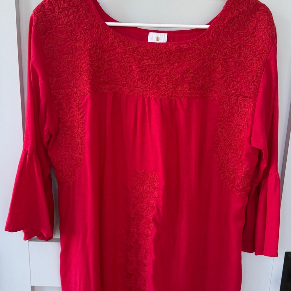 J. Marie Regina Embroidered Red Dress - Picture 3 of 12
